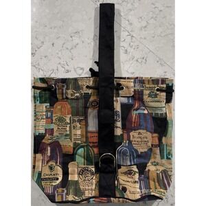 Vintage 90s Wine Bottle Tapestry Tote Bag Chianti Tuscan Grannycore Picnic Boho